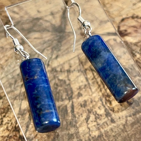 Tubular Deep Navy Sodalite Earrings 1 1/2” - Picture 8 of 10